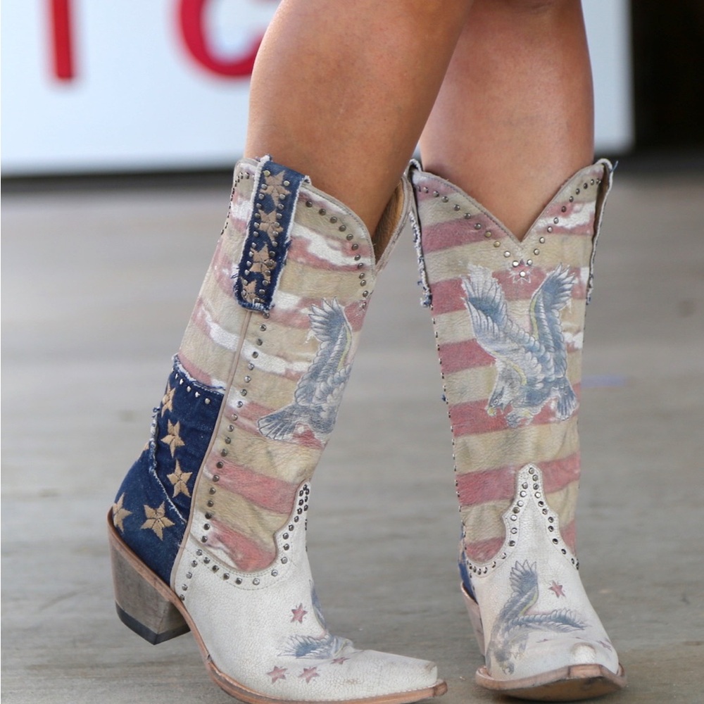 YIPPEE KI YAY BY OLD GRINGO JORIE PATRIOTIC RED WHITE BLUE LEATHER BOOTS - Picture 6 of 10
